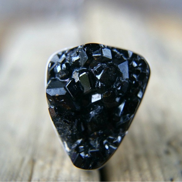 Black Garnet Ring, size 8.5 (will fit smaller due to width of band) - Picture 1 of 4